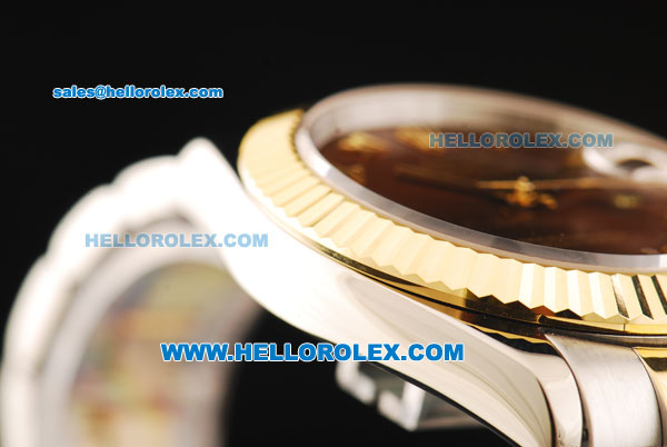 Rolex Datejust II Oyster Perpetual Automatic Movement Brown Dial with Gold Roman Numerals and Gold Bezel-Two Tone Strap - Click Image to Close